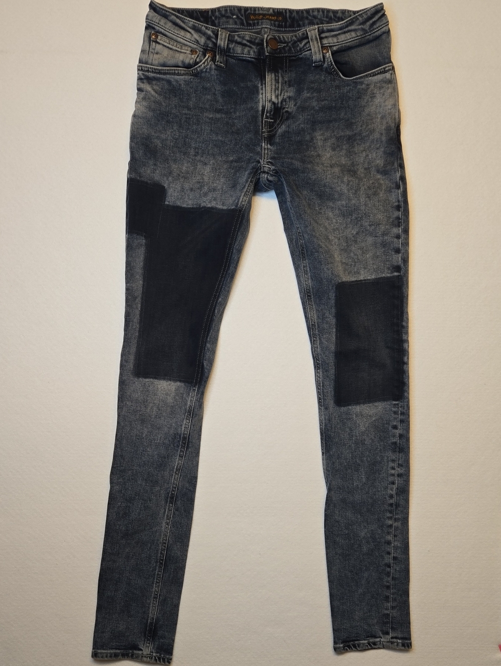 Nudie Jeans Co Skinny Lin Patches Washed Blue Tapered Denim Jeans